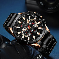 CURREN 8363 Casual Sport Chronograph Men's Watches Stainless Steel Band Wristwatch Big Dial Quartz Clock with Luminous Pointers