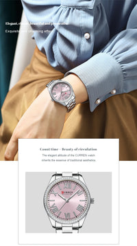 CURREN Brand New Charming Rose Ladies Watch Luminous Hands Stainless Steel Strap Clock Thin Quartz Ladies Watch relogio feminino