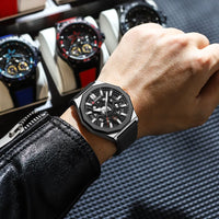 CURREN 8437 Unisex Minimalist Quartz Watch Polygonal Skeleton Sports Waterproof Silicone-Strap Wristwatch