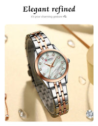 CURREN 9111 Luxury Women's Quartz Watch Ultra-Thin Waterproof Small Dial Watch with Rhinestone Embellishments