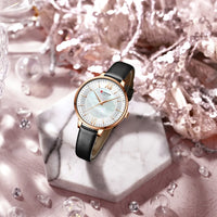 CURREN 9080 Small Dial Quartz Watch for Ladies, Waterproof Ultra-thin Shell Dial Leather Strap Wristwatch