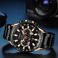 CURREN 8363 Casual Sport Chronograph Men's Watches Stainless Steel Band Wristwatch Big Dial Quartz Clock with Luminous Pointers