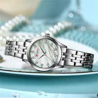 CURREN 9111 Luxury Women's Quartz Watch Ultra-Thin Waterproof Small Dial Watch with Rhinestone Embellishments