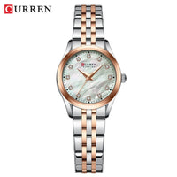 CURREN 9111 Luxury Women's Quartz Watch Ultra-Thin Waterproof Small Dial Watch with Rhinestone Embellishments