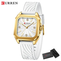 CURREN 9113 Women's square small dial watch waterproof quartz watch silicone watch strap fashionable and simple wristwatch