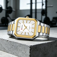 CURREN NEW Stainless Steel Strap Vintage Rectangle Dial Quartz Watches for Men Luminous Hands Waterproof