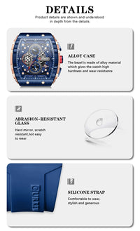 CURREN 8442 Unique Barrel Shaped Large Dial Men's Watch Casual Quartz Silicone Strap Automatic Date Chronograph Watches for Man