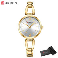 CURREN Luxury Elegance Ladies Watch with Sparkling Rhinestones Simple Quartz Stainless Steel Bracelet Wristwatch
