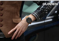 CURREN 8139 Men's Water-resistant Men's Quartz Watch Neutral-style Watch with Small Dial, Matte Genuine Leather Strap