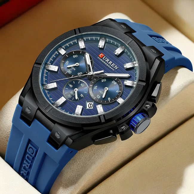 CURREN Luxury Man Wristwatch Chronograph Date Waterproof Rubber band Casual Quartz Men's Watches Sports Male Clock Reloj