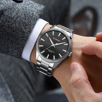 CURREN 8425 Neutral Round Baton-marked Stainless Steel Watch, Water-resistant Business Men's Wristwatch