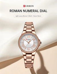 CURREN 9091 Luxury Original Woman Round Watch Stainless Steel 3ATM Waterproof Elegant Ladies Wristwatch Quartz Watch for Women