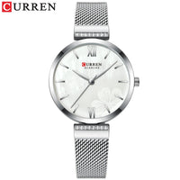 CURREN 9067 Minimalist Quartz Watch for Ladies, Stylish Alloy Mesh Stainless Steel Strap Wristwatch
