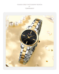 CURREN 9094 Small Dial Quartz Watch for Ladies, Waterproof Round Minimalist Wristwatch with Stainless Steel Strap