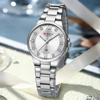 CURREN 9107 Stylish Rhinestone-embellished Ladies' Quartz Watch, Waterproof Stainless Steel Strap Wristwatch with Calendar