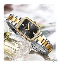CURREN Luxurious Elegant Women's Watches Classic Rectangular Dial with Rhinestones Luminous Hands Waterproof