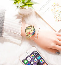 CURREN Women Watch Top Brand Luxury Gold Female Waterproof Clock Mesh Stainless Steel Bracelet Flower Ladies Wristwatch 9059