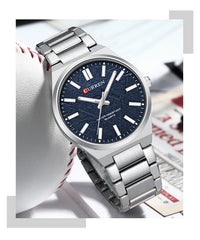 CURREN Men’s Business Watch Textured Black Dial Quartz  Wristwatch Stainless Steel Luminous Male Dress Watch Relogio Masculino