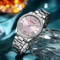 CURREN NEW Luxury Quartz Women's Bracelet Wristwatches with Rhinestone Dial Elegant Luminous Hands Stainless Steel Watches