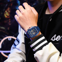 CURREN 8442 Unique Barrel Shaped Large Dial Men's Watch Casual Quartz Silicone Strap Automatic Date Chronograph Watches for Man