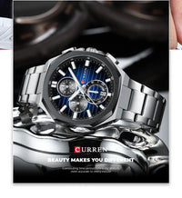 CURREN Luxury Business Wristwatch Stainless Steel Quartz Sport Chronograph Clock Fashion Male Watch Ideal Present for Daily