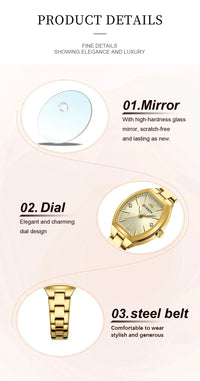 CURREN 9112 Minimalist Ladies' Quartz Watch, Barrel-shaped Waterproof Wristwatch with Roman Numeral