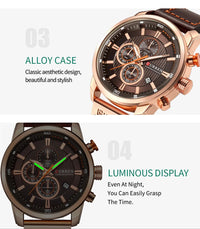 CURREN 8291 Mens Quartz Chronograph Watch Casual Leather Military Sport Fashion Gentleman Wristwatch