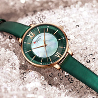 CURREN 9080 Small Dial Quartz Watch for Ladies, Waterproof Ultra-thin Shell Dial Leather Strap Wristwatch