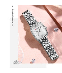 CURRN 9093 Women's Quartz Watch Fashion Leisure Diamond Simple Gold Silvery Steel Strip Wristwatch for Ladies Gift Clock