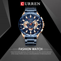 CURREN 8363 Casual Sport Chronograph Men's Watches Stainless Steel Band Wristwatch Big Dial Quartz Clock with Luminous Pointers