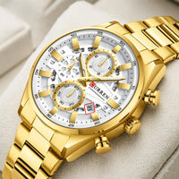 CURREN Luxury Men's Chronograph Watch Quartz Movement Stainless Steel Band with 43mm Dial Fashion Sports Wristwatch