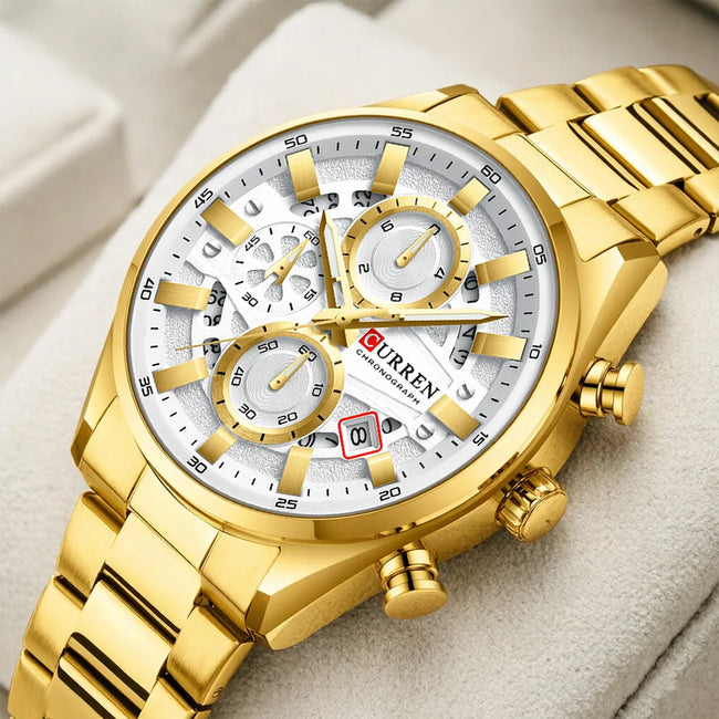 CURREN Luxury Men's Chronograph Watch Quartz Movement Stainless Steel Band with 43mm Dial Fashion Sports Wristwatch