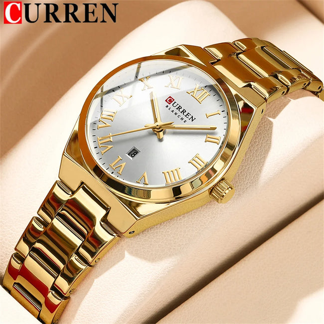 CURREN Women Watch Top Brand Luxury Lady Girl Wristwatch Elegant Stainless Steel Bracelet Waterproof Casual Female Clock 9095