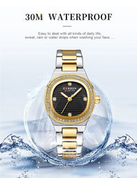 CURREN Luxury Brand Simple Style Quartz Watch for Women NEW Dress Ladies Wristwatches with Rhinestones
