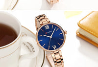 CURREN 9017 Roman Numeral Quartz Watch for Ladies, Waterproof Minimalist Casual Wristwatch with Stainless Steel Strap