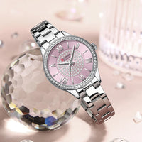 CURREN Luxury Rhinestones Rose Dial Fashion Watches with Stainless Steel Band New Quartz Wristwatches for Women