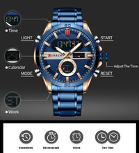 CURREN Sport Men Watch Top Brand Luxury Military Business Male Clock Gold Stainless Steel Quartz Digital Man Wristwatch 8384