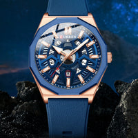 CURREN 8437 Unisex Minimalist Quartz Watch Polygonal Skeleton Sports Waterproof Silicone-Strap Wristwatch