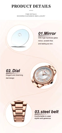 CURREN 9091 Luxury Original Woman Round Watch Stainless Steel 3ATM Waterproof Elegant Ladies Wristwatch Quartz Watch for Women