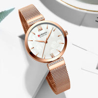 CURREN 9067 Minimalist Quartz Watch for Ladies, Stylish Alloy Mesh Stainless Steel Strap Wristwatch