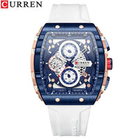 CURREN 8442 Unique Barrel Shaped Large Dial Men's Watch Casual Quartz Silicone Strap Automatic Date Chronograph Watches for Man