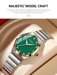 CURREN Luxury Classic Quartz Watch for Women Round Dial with Rhinestones Stainless Steel Bracelet Elegant Dress Wristwatch