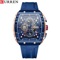 CURREN 8442 Unique Barrel Shaped Large Dial Men's Watch Casual Quartz Silicone Strap Automatic Date Chronograph Watches for Man