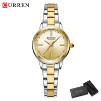 CURREN Simple Round Dial Fashion Dress Quartz Watches for Ladies with Stainless Steel Bracelet Luxury Wristwatches