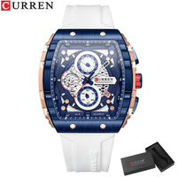 CURREN Sports Unique Rectangular Watches with Large Dial Casual Quartz Silicone Bands Wristwatches with Auto Date
