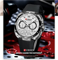 CURREN 8502 Brand New Quartz Watches for Men Chronograph Calendar Luminous Sport 30M Waterproof Silicone Strap Mens Wristwatch