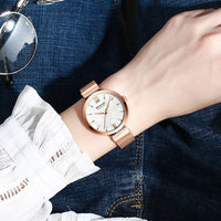 CURREN 9067 Minimalist Quartz Watch for Ladies, Stylish Alloy Mesh Stainless Steel Strap Wristwatch