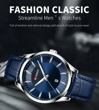 CURREN 8365 Men's Minimalist Calendar Water-Resistant Quartz Watch, Business Style with Leather Strap