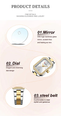 CUREEN New Luxury Lady's Watches Elegant Waterproof Quartz Watch Rectangular Dial Female Clock Gold