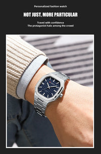 CURREN Luxury Business Square Quartz Watches  Classic Stripe Design Dial with Stainless Steel Band Wristwatch for Men
